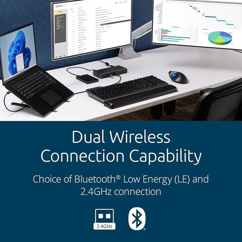 ماوس كرة التتبع اللاسلكي كينسينغتون TB450A، اتصال بلوتوث LE & 2.4 جيجا هرتز، 4 خيارات DPI، توصيل ما يصل إلى 3 أجهزة (K72177WW)، أسود-فضي in Kuwait