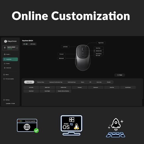 Keychron BM24 Wireless Mouse, 2400 DPI Quiet Clicks, 2.4 GHz/Bluetooth 5.2/Wired with Programmable Buttons, Long Battery Life for Laptop PC/Mac/Windows - Space Gray in Saudi Arabia