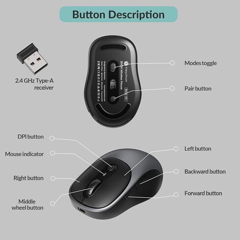 Keychron BM24 Wireless Mouse, 2400 DPI Quiet Clicks, 2.4 GHz/Bluetooth 5.2/Wired with Programmable Buttons, Long Battery Life for Laptop PC/Mac/Windows - Space Gray in Saudi Arabia