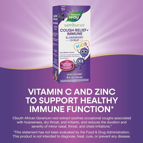 Melissa & Doug Sambucus Relief Kid's Cough Syrup with Elderberry, Vitamin C, Zinc, and South African Geranium, 8 Fl. Oz in Saudi Arabia