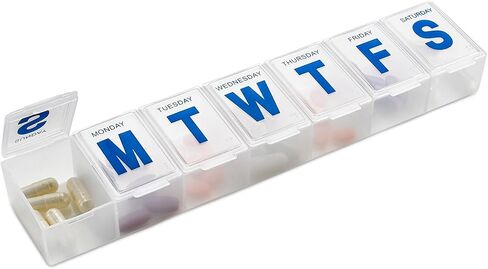 Weekly Pill Organizer - Extra Large with Easy to Read Jumbo Letters Vitamin Container, BPA Free - Daily Travel 7 Day Medication Pill Box Case, (Black) in Kuwait