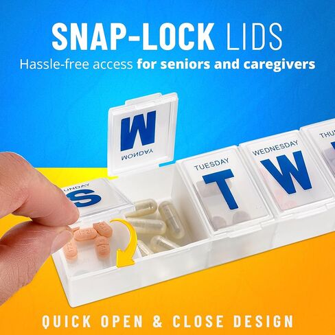 Weekly Pill Organizer - Extra Large with Easy to Read Jumbo Letters Vitamin Container, BPA Free - Daily Travel 7 Day Medication Pill Box Case, (Black) in Kuwait
