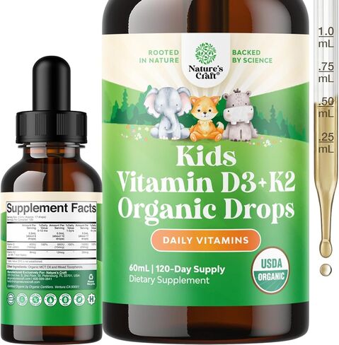 Vitamin D Drops with K-2 Vitamin - Liquid Vitamin D 5000 IU and MK7 K2 Vitamin Supplement for Immune Support and Joint Health - Liquid Vitamin D3 with K2 Vitamin MK7 and MCT Oil for Better Absorption in Saudi Arabia