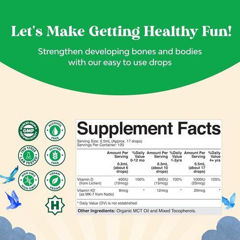 Vitamin D Drops with K-2 Vitamin - Liquid Vitamin D 5000 IU and MK7 K2 Vitamin Supplement for Immune Support and Joint Health - Liquid Vitamin D3 with K2 Vitamin MK7 and MCT Oil for Better Absorption in Saudi Arabia