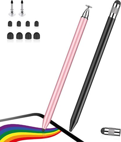 2Pcs Stylus Pens,3-in-1 Stylus Pen with 2 Suction Cups and 8 Silicone Sleeves-Highly Sensitive Tablet Stylus Pen for iPad Pro/Mini/Air,All Universal Touchscreen Devices Rose Gold+Black Extended in Saudi Arabia