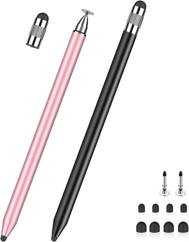 2Pcs Stylus Pens,3-in-1 Stylus Pen with 2 Suction Cups and 8 Silicone Sleeves-Highly Sensitive Tablet Stylus Pen for iPad Pro/Mini/Air,All Universal Touchscreen Devices Rose Gold+Black Extended in Saudi Arabia