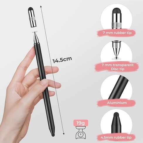 2Pcs Stylus Pens,3-in-1 Stylus Pen with 2 Suction Cups and 8 Silicone Sleeves-Highly Sensitive Tablet Stylus Pen for iPad Pro/Mini/Air,All Universal Touchscreen Devices Rose Gold+Black Extended in Saudi Arabia