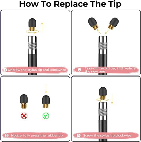 2Pcs Stylus Pens,3-in-1 Stylus Pen with 2 Suction Cups and 8 Silicone Sleeves-Highly Sensitive Tablet Stylus Pen for iPad Pro/Mini/Air,All Universal Touchscreen Devices Rose Gold+Black Extended in Saudi Arabia