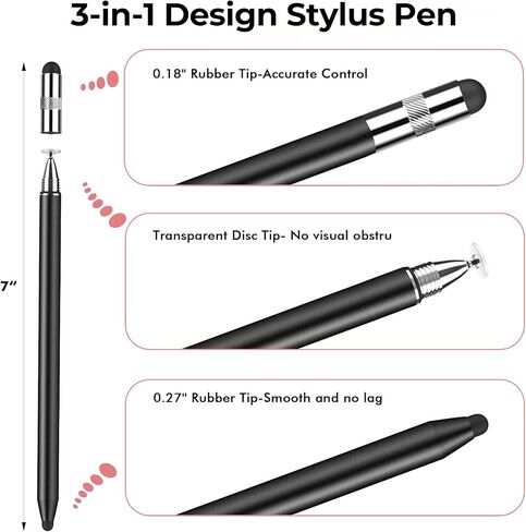 2Pcs Stylus Pens,3-in-1 Stylus Pen with 2 Suction Cups and 8 Silicone Sleeves-Highly Sensitive Tablet Stylus Pen for iPad Pro/Mini/Air,All Universal Touchscreen Devices Rose Gold+Black Extended in Saudi Arabia