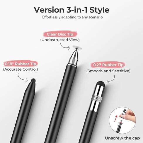 2Pcs Stylus Pens,3-in-1 Stylus Pen with 2 Suction Cups and 8 Silicone Sleeves-Highly Sensitive Tablet Stylus Pen for iPad Pro/Mini/Air,All Universal Touchscreen Devices Rose Gold+Black Extended in Saudi Arabia