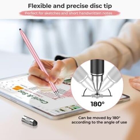 2Pcs Stylus Pens,3-in-1 Stylus Pen with 2 Suction Cups and 8 Silicone Sleeves-Highly Sensitive Tablet Stylus Pen for iPad Pro/Mini/Air,All Universal Touchscreen Devices Rose Gold+Black Extended in Saudi Arabia