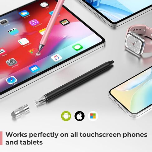 2Pcs Stylus Pens,3-in-1 Stylus Pen with 2 Suction Cups and 8 Silicone Sleeves-Highly Sensitive Tablet Stylus Pen for iPad Pro/Mini/Air,All Universal Touchscreen Devices Rose Gold+Black Extended in Saudi Arabia