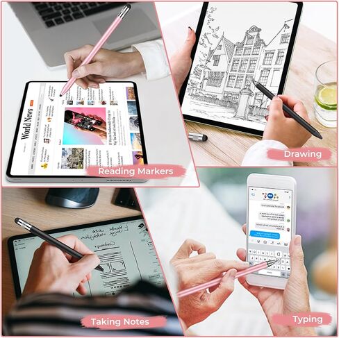 2Pcs Stylus Pens,3-in-1 Stylus Pen with 2 Suction Cups and 8 Silicone Sleeves-Highly Sensitive Tablet Stylus Pen for iPad Pro/Mini/Air,All Universal Touchscreen Devices Rose Gold+Black Extended in Saudi Arabia