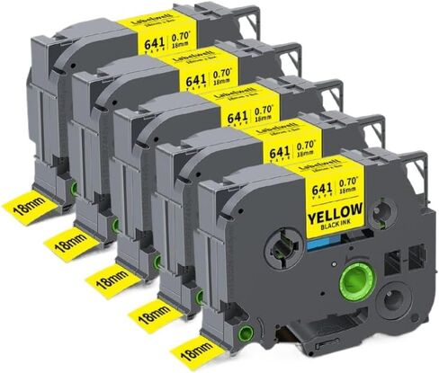 Compatible 18mm Label Tape TZE241 for Label Makers 3PK 5PK Fits Models TZE 241 141 441 541 641 741(5PK Black on Yellow) in Kuwait