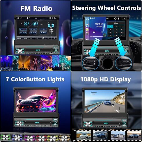 راديو بشاشة لمس DIN واحدة، ستيريو سيارة قابل للطي مع بلوتوث، راديو DIN فردي قابل للطي يدعم MirrorLink، راديو FM، EQ، 1080P، USB، كاميرا احتياطية Aux-in HD وSWC لترقية صوت السيارة in Kuwait