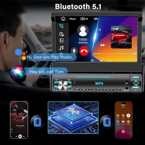راديو بشاشة لمس DIN واحدة، ستيريو سيارة قابل للطي مع بلوتوث، راديو DIN فردي قابل للطي يدعم MirrorLink، راديو FM، EQ، 1080P، USB، كاميرا احتياطية Aux-in HD وSWC لترقية صوت السيارة in Kuwait