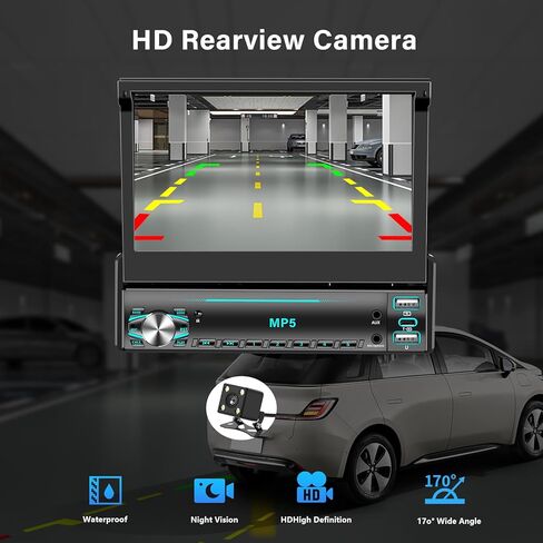 راديو بشاشة لمس DIN واحدة، ستيريو سيارة قابل للطي مع بلوتوث، راديو DIN فردي قابل للطي يدعم MirrorLink، راديو FM، EQ، 1080P، USB، كاميرا احتياطية Aux-in HD وSWC لترقية صوت السيارة in Kuwait