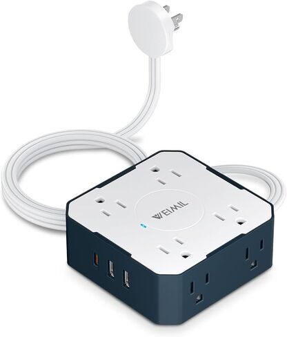 Surge Protector Power Strip, 5 Ft Flat Plug Extension Cord with 3 USB Charger(1 USB C Port) and 8AC Outlets, Wall Mountable Multi Plug Outlet Extender for Home Office in Saudi Arabia