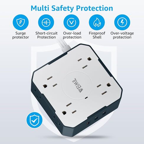 Surge Protector Power Strip, 5 Ft Flat Plug Extension Cord with 3 USB Charger(1 USB C Port) and 8AC Outlets, Wall Mountable Multi Plug Outlet Extender for Home Office in Saudi Arabia