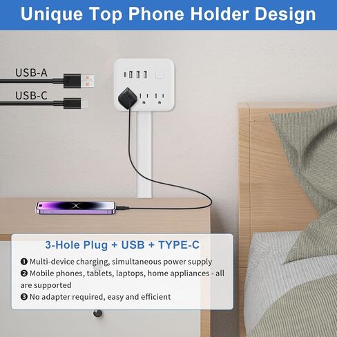 عصا موسع مخرج كهربائي، مقبس قابل للتمديد يتميز بـ 3 منافذ USB-A، و1 USB-C و3 منافذ تيار متردد، وموسع مخرج كهربائي، يدور 180 درجة، ويمتد من 17.5 بوصة إلى 25.6 بوصة، ويستخدم خلف الأرائك وطاولات النوم والمكاتب والمزيد in Kuwait