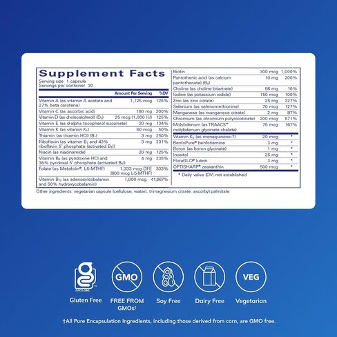 مغلفات نقية PureGenomics Multivitamin - مكمل لدعم المتطلبات الغذائية للتغيرات الجينية الشائعة - مع فيتامين A، B، C، D، E، K والمعادن - 60 كبسولة in Saudi Arabia