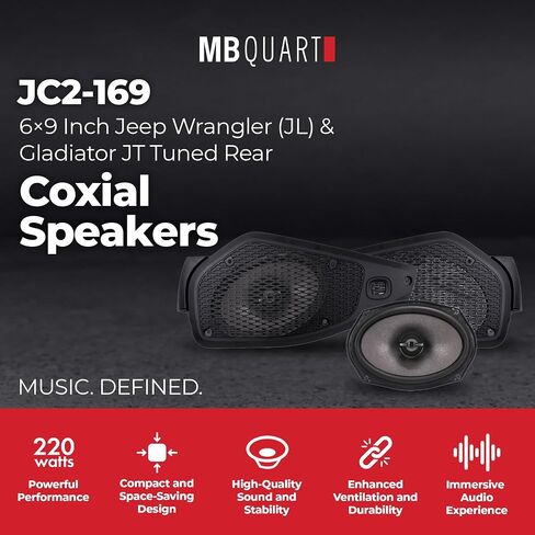 MB Quart 6x9" Tuned Rear Coaxial Speakers Upgrade for Jeep Wrangler/Gladiator, with Magnesium Dome Tweeter with Detachable Phase Lens, 220W Peak Power in Saudi Arabia
