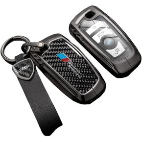 Wenwubin Carbon Fiber Key Fob Cover and Keychain for BMW 5, 6, 7 Series, X1, X2, X3, X5, X6, X7 - Type A Black
