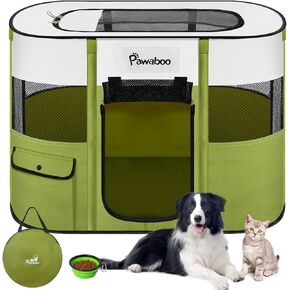 Dog Playpen, Portable Pet Playpen Cat PlayPen, 600D Oxford Dog Kennel Tent Crate, Waterproof&Breathable, Indoor Outdoor Travel Camping Use for Medium/Large Breed with Carrying Case+Folding Bowl,L,Gray