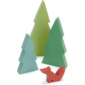 Tender Leaf Toys - Fir Tops - Set of Three Wooden Fir Trees and a Fox for Kids Train Accessories - Imaginative and Pretend Play for Kids Age 3+