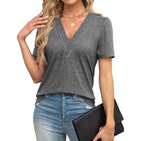 Agnes Urban Womens Tops Dressy Casual V Neck Short Sleeve Shirts Summer Loose T Shirts Trendy Tops Tunic Blouses