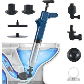 Toilet Plunger, Stainless Steel Toilet Unclogger for Clogged Toilets, High Pressure Plunge Blaster, Heavy Duty Air Plunger for Toilet, Bathroom, Floor Drain, Sink, Kitchen (Blue)