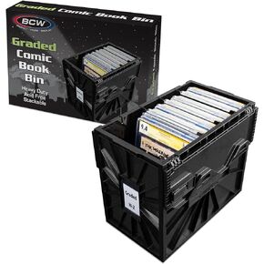 BCW Graded Comic Book Bin, Black 2 Pack - For ~30 Graded Comic Book Slabs | Acid Free Comic Book Storage Organizer | Heavy Duty Plastic Comic Storage Box | Stackable Comics Short Box | With Partition