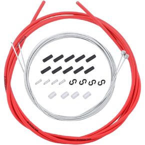 مجموعة مبيت كابل فرامل الدراجة العالمية مع مبيت فرامل الدراجة، قطعتين من كابلات فرامل الدراجة الأمامية والخلفية وأغطية النهاية لدراجة الطريق الجبلية MTB، أحمر