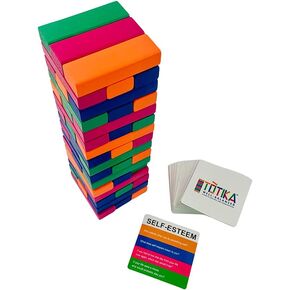 YEHUA! Totika Therapy Game Five Card Set with 48 Colored Stackable Blocks - Self Esteem, Junior, Teen/Adult, Life Skills and Icebreaker - A Game of Fun, Skill and Communication