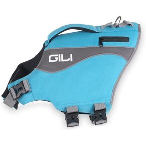 GILI Ripstop Dog Life Jacket Flotation Device with Rescue Handle & Pocket, Adjustable Floating Vest, High Buoyancy Aid for Beginner and Experienced Dogs (Small, Blue)