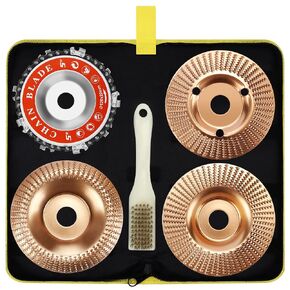 Upgraded 9pcs Wood Carving Disc Set For 4" Or 4 1/2" Angle Grinder With 5/8" Arbor, Wood Shaping Wheel Grinder Cutting Disc Grinding Disk, Angle Grinder Wood Carving Disc,5 Rotary Files (9pcs set/5in)