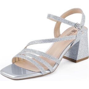 IDIFU IN3 Strappy Heels for Women Chunky Block Heels Square Toe Low Heels Wedding Prom Bride Bridal Party Dress Shoes for Women Comfortable Dressy Cute Trendy Heeled Sandals Short Thick Slingback Heels