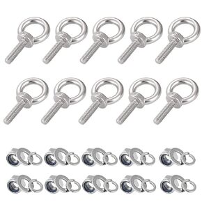 hannger Eye Bolts with Nuts, M10 8Pcs EyeBolts Stainless Steel Machinery Shoulder Lifting Ring Eye Bolt Heavy Duty Screws Bolt with Lock Nuts & Lock Washers, Flat Washers - Thread Length 35mm
