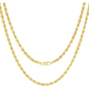 Nuragold 14k Yellow Gold 3.5mm Solid Rope Chain Diamond Cut Link Pendant Necklace, Mens Jewelry 18" 20" 22" 24" 26" 28" 30"