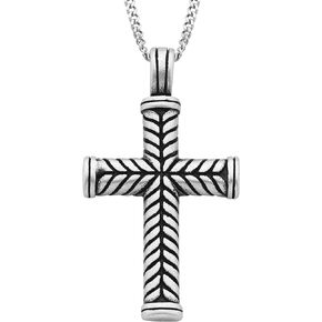 Boston Bay Diamonds Men's Cross Pendant Necklace in 316L Stainless Steel on 24" Curb Chain, Choice of Style