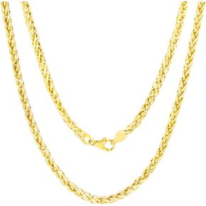 Nuragold 14k الذهب الأصفر 3 مم فرانكو مدور النخيل القمح Foxtail Spiga سلسلة قلادة قلادة، مجوهرات رجالية نسائية 16 "18" 20 "22" 24" 26" 28" 30"