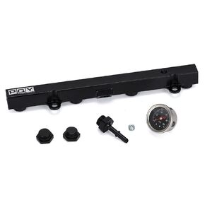 PQY Black Aluminum Fuel Rail with Oil Gauge Kit Compatible with Honda Civic Acura RSX K20 K24 Engines
