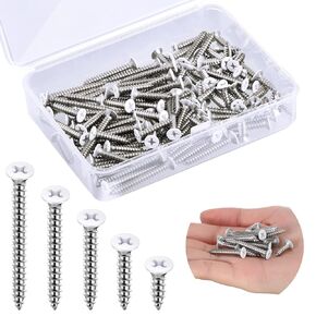 100 Pcs 5 Size #8 White Screws White Head Screws White Coated Screws Covers Head Wood Screws Wall Plate Screws Stainless Steel Screw Self Tapping Screw for Switches Cover (0.5/0.75/1/1.25/1.5 Inch)