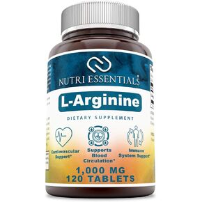 Nutri Essentials L-Arginine 1000 Mg 120 Tablets Dietary Supplement - Supports Cardiovascular Health - Supports Immune System Functions - Promotes Blood Circulation
