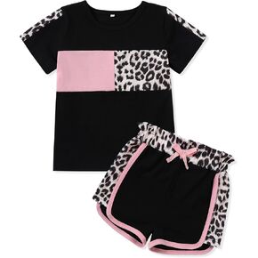 WESIDOM طفل رضيع فتاة الملابس 12M-5T ملابس الصيف لطيف تي شيرتات قصيرة الاكمام بلايز ليوبارد كامو مطبوعة مجموعة تي شيرتات قصيرة للأطفال in Kuwait