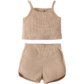 OPAWO Toddler Summer Outfits for Girls Ribbed Tops and Shorts 2PCS Infant Baby Girl Clothes Set Solid Color Toddler Outfit