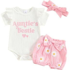 FIOMVA Baby Girl Summer Clothes Solid Onesie Ribbed Romper+Bloomer Shorts+Headband 3Piece Shorts Set Newborn Infant Outfit