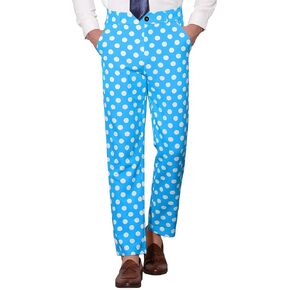 Lars Amadeus Polka Dots Dress Pants for Men's Regular Fit Flat Front Formal Printed Trousers