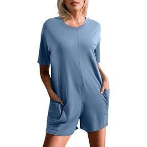 Happy Sailed Rompers for Women Casual Loose Crewneck One Piece Jumpsuits Overall Shorts Tee Romper with Pockets