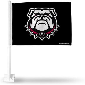 Rico Industries NCAA Georgia Bulldogs Black Double Sided Car Flag - 16" x 19" - Strong Pole That Hooks onto Car/Truck/Automobile